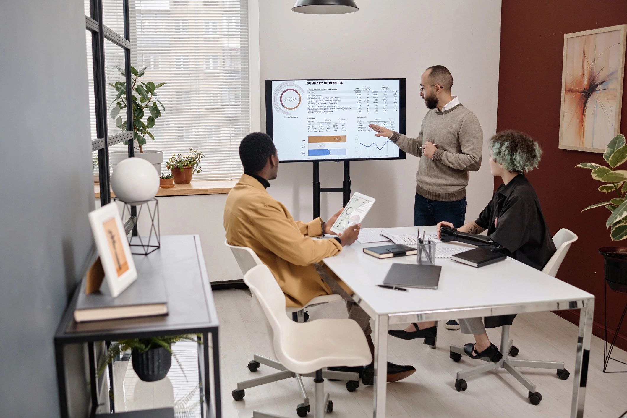 Team collaborating in a modern conference room