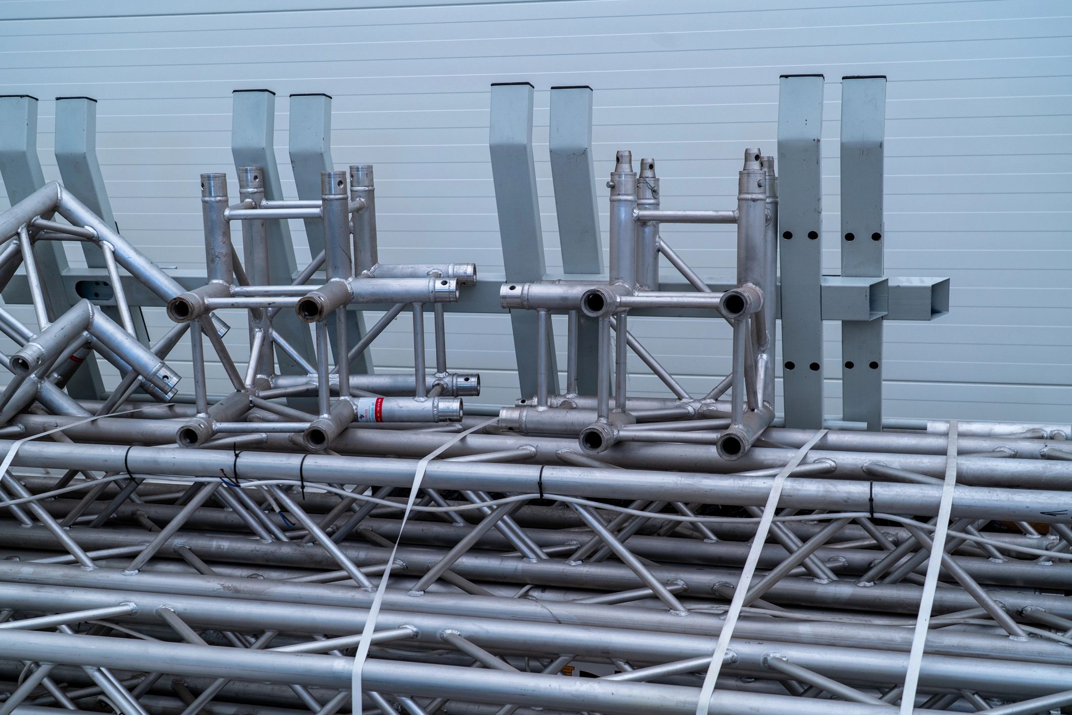 Commercial staging and structural components representing custom fabrication work